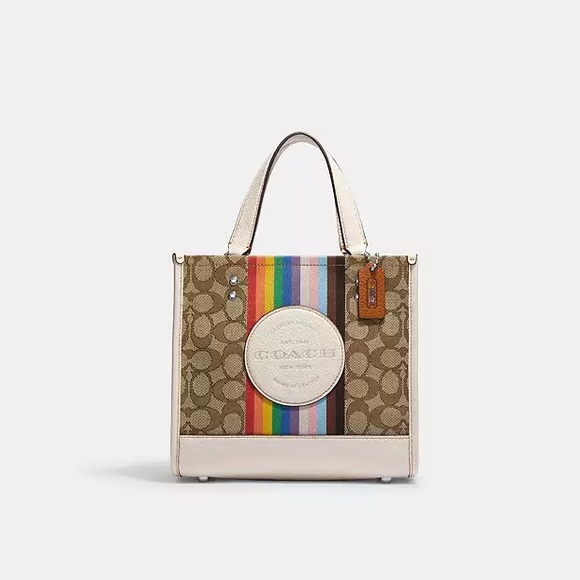 NWT!COACH DEMPSEY TOTE 22 IN SIGNATURE JACQUARD WITH RAINBOW STRIPE(COACH CJ576) - Picture 8 of 10
